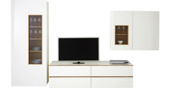 WOHNWAND in Weiß - Eichefarben/Schwarz, Design, Glas/Holzwerkstoff (391,5/205/56,5cm) - Dieter Knoll