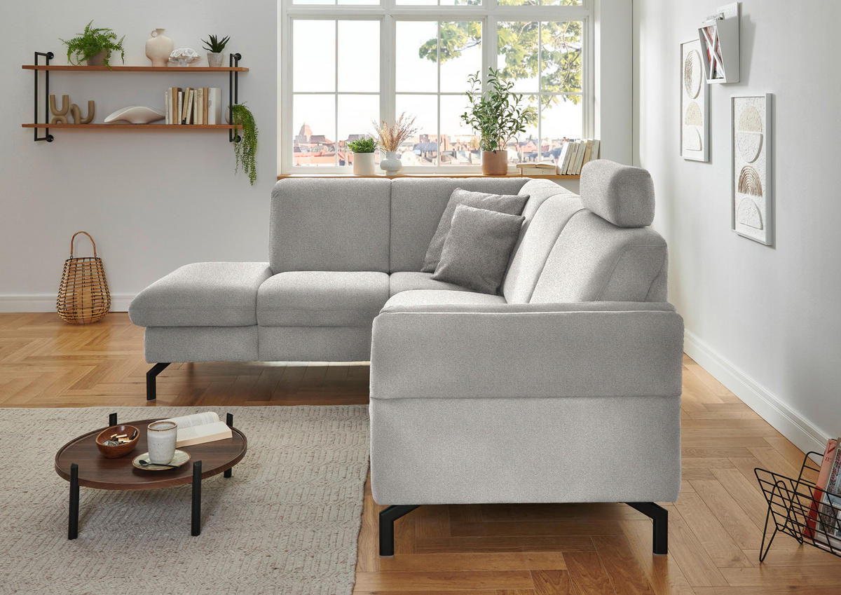 ECKSOFA in Flachgewebe Ecru  - Ecru/Schwarz, Konventionell, Textil/Metall (190/241cm) - Beldomo Comfort