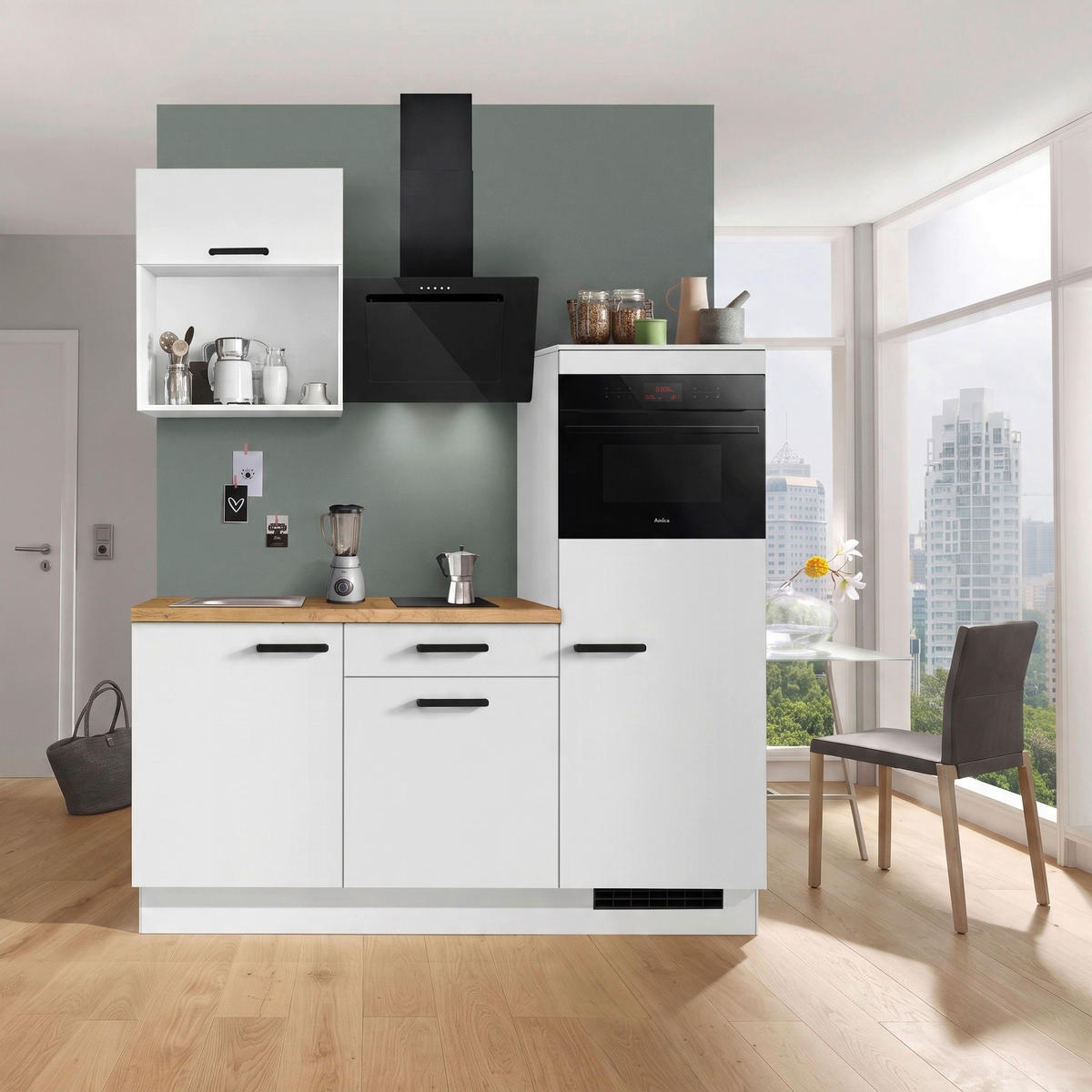 KÜCHENLEERBLOCK IP1200 180 cm  in Weiß, Eichefarben  - Eichefarben/Schwarz, Basics, Holzwerkstoff/Metall (180cm) - Impuls