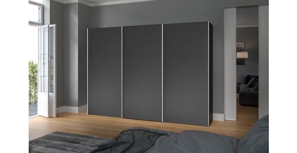 SCHWEBETÜRENSCHRANK  in Anthrazit, Schwarz  - Edelstahlfarben/Anthrazit, Design, Holzwerkstoff (303/215/65cm) - Carryhome