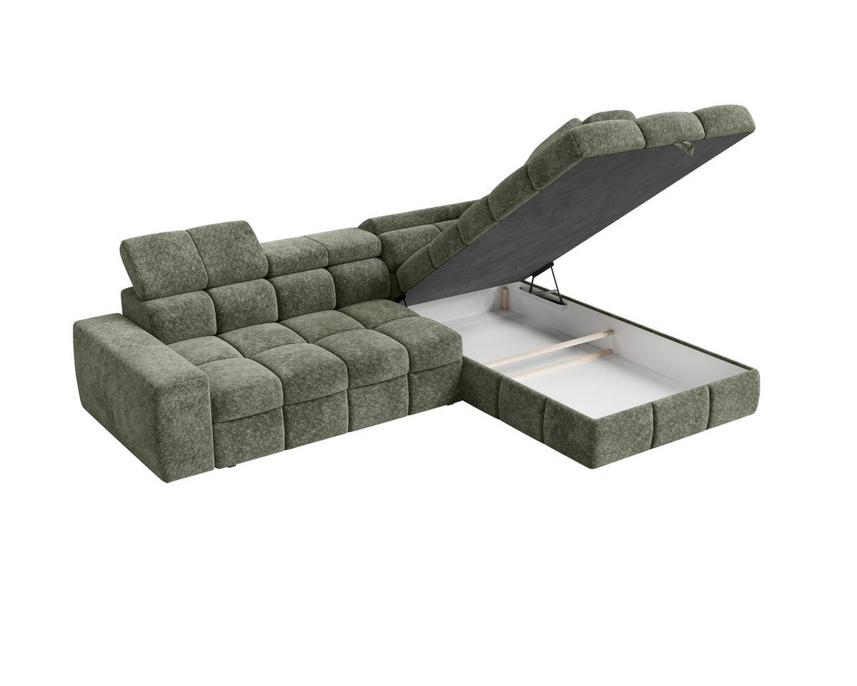 ECKSOFA  in Chenille Dunkelgrün  - Dunkelgrün/Schwarz, MODERN, Kunststoff/Textil (292/204cm) - Milino
