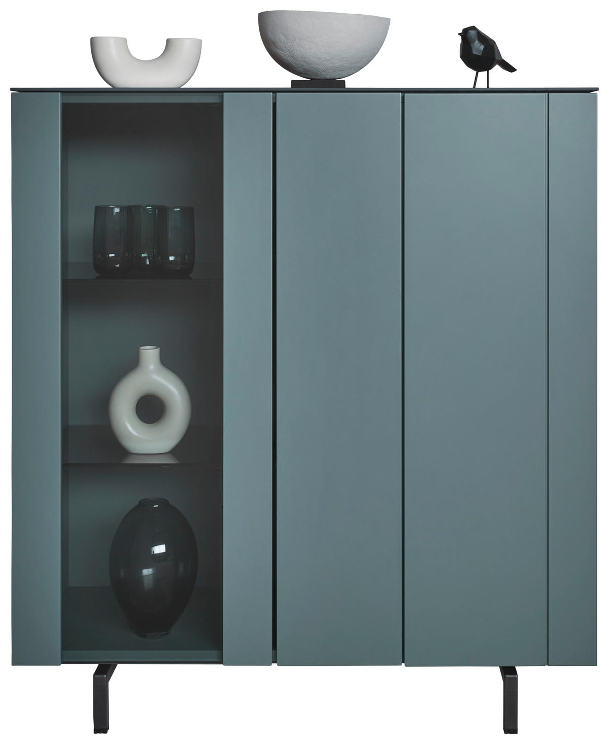 FÉLMAGAS SZEKRÉNY 108/120/45 cm  - fekete/zöld, Design, faalapú anyag/Üveg (108/120/45cm) - Johann Jakob