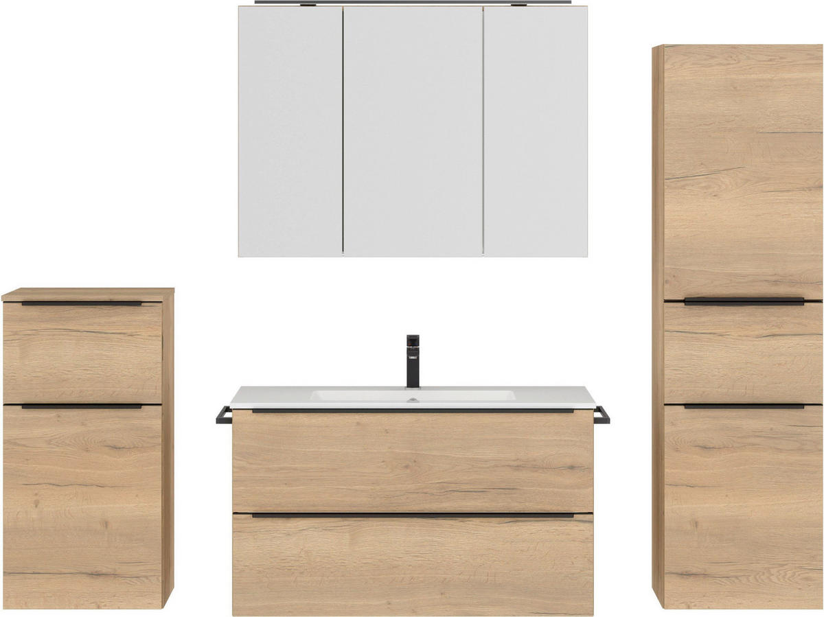 BADEZIMMER 5-teilig  in 191 cm  - Eichefarben/Schwarz, MODERN, Holzwerkstoff/Stein (191cm) - Nobilia