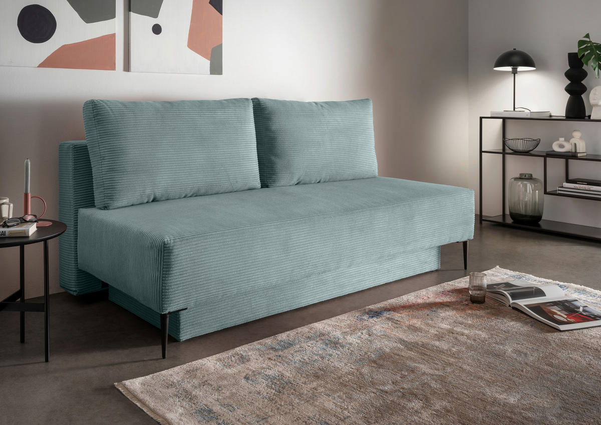 SCHLAFSOFA in Cord Hellblau  - Schwarz/Hellblau, Modern, Textil/Metall (198/90/100cm) - Livetastic