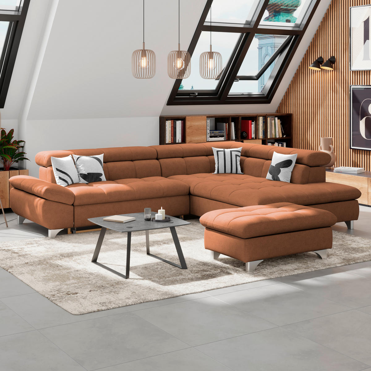HOCKER Chenille Terracotta  - Chromfarben/Terracotta, KONVENTIONELL, Textil/Metall (108/46/108cm) - Livetastic