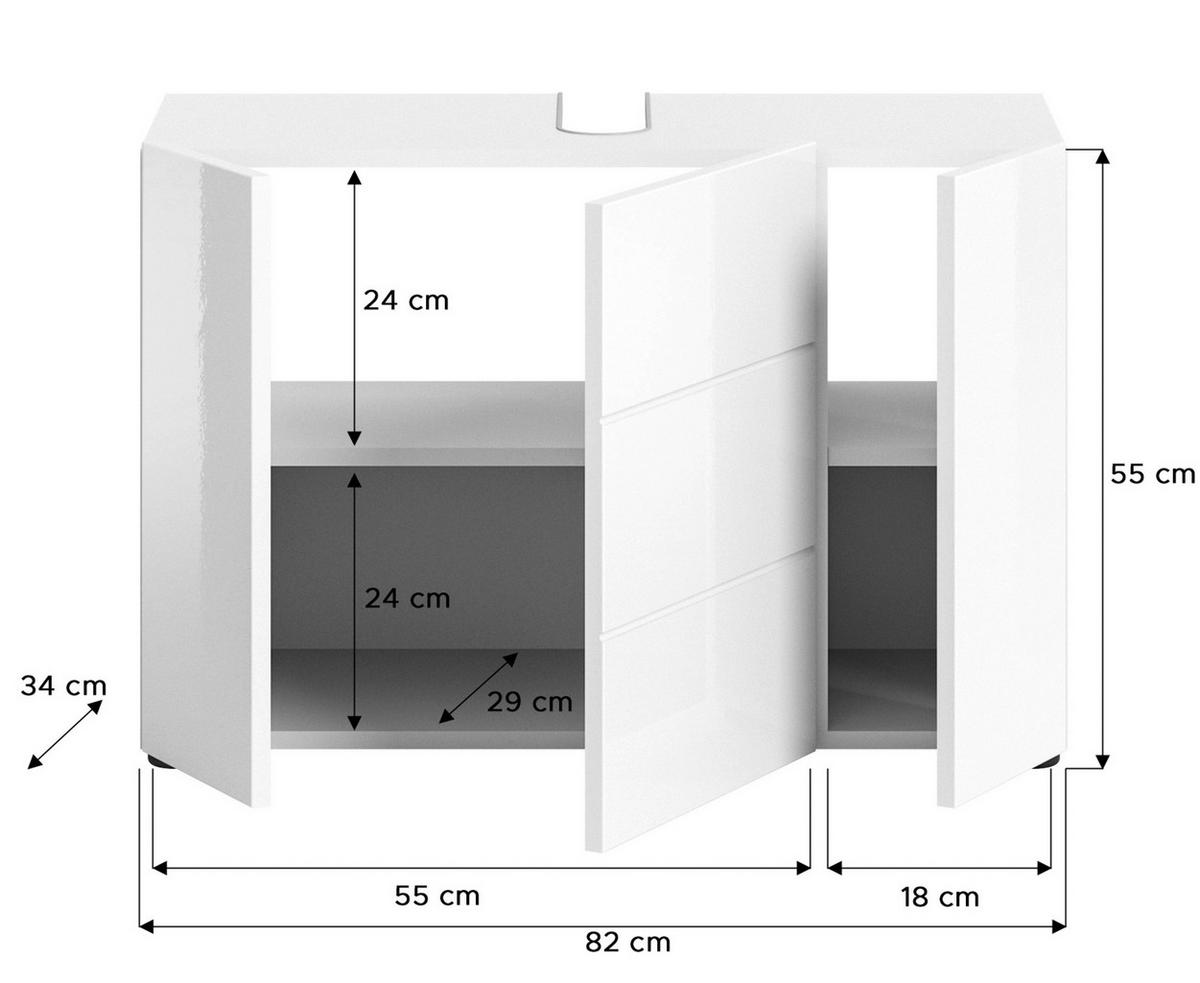 OMARICA ZA POD UMIVALNIK 82/56/34 cm  - črna/bela, Moderno, umetna masa/leseni material (82/56/34cm) - MID.YOU