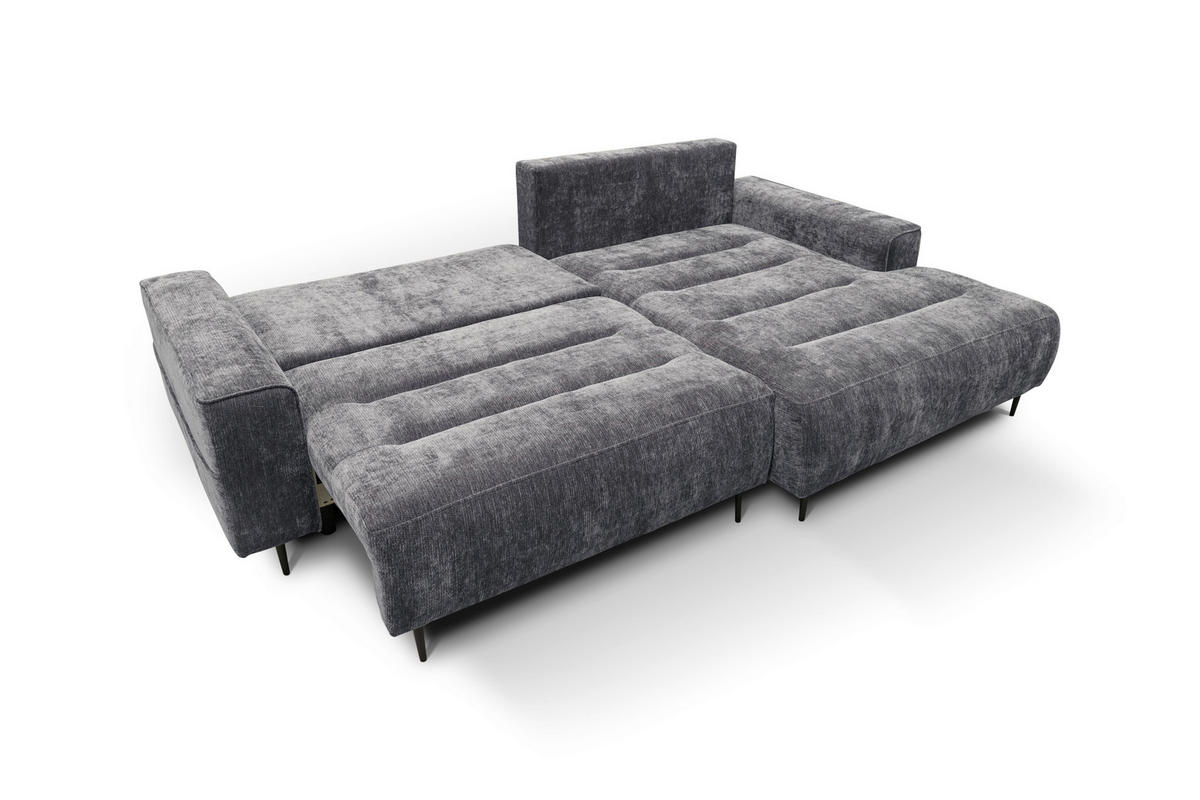ECKSOFA PABLO Grau Struktur Rückenkissen, Bettkasten  - Schwarz/Grau, Design, Holz/Textil (260/160cm) - MID.YOU