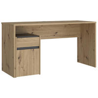 PISALNA MIZA umetna masa, leseni material barve hrasta, siva  - siva/barve hrasta, Moderno, umetna masa/leseni material (140/72,7/52,7cm) - MID.YOU