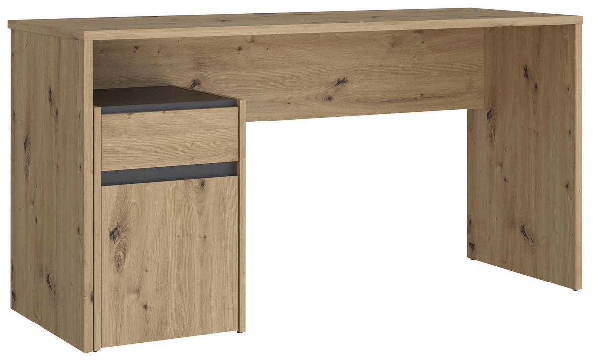 PISALNA MIZA umetna masa, leseni material barve hrasta, siva  - siva/barve hrasta, Moderno, umetna masa/leseni material (140/72,7/52,7cm) - MID.YOU