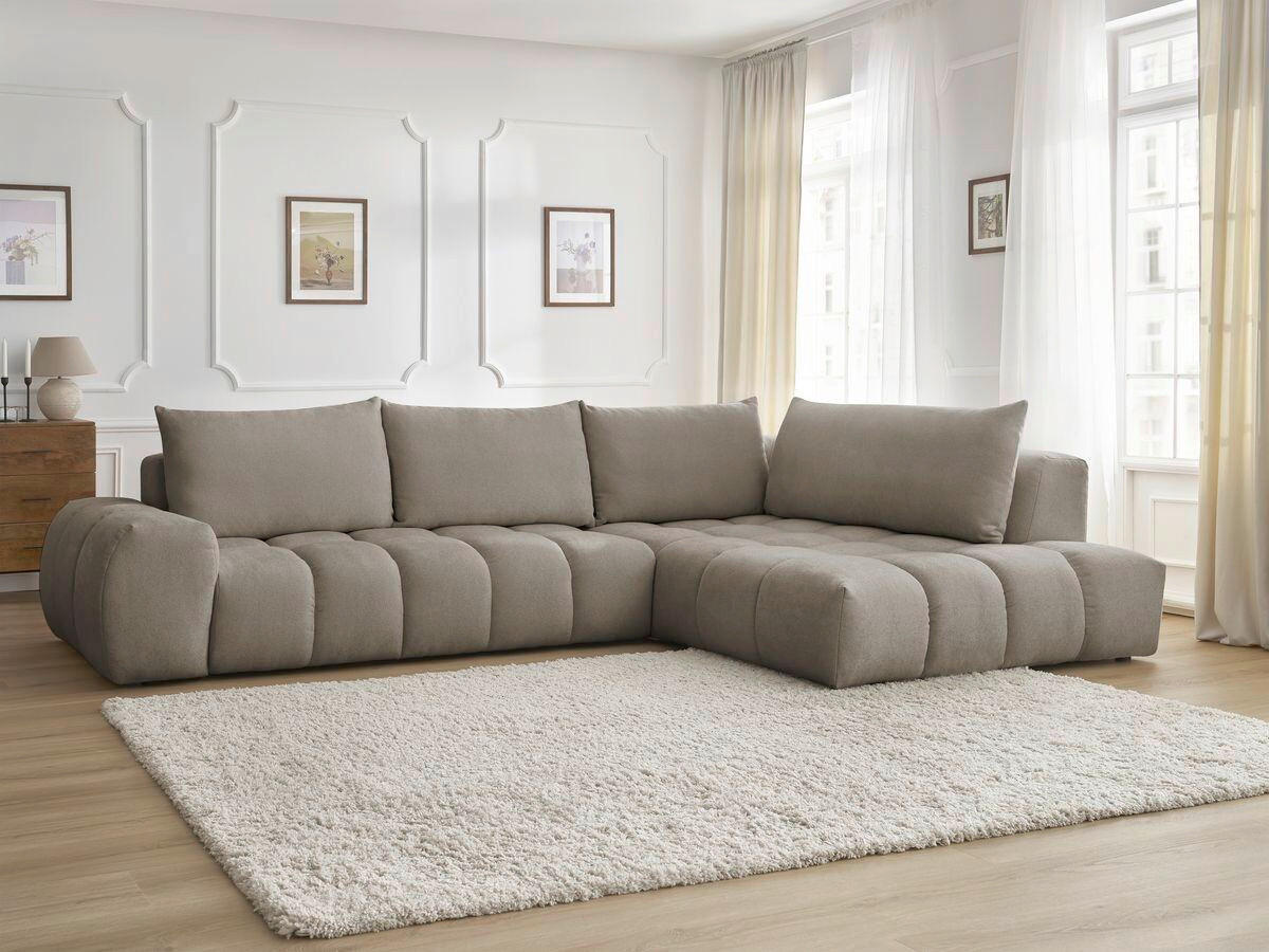 ECKSOFA Ottomane rechts  EVEREST Taupe Struktur  - Taupe/Schwarz, MODERN, Kunststoff/Textil (352/210cm) - Livetastic