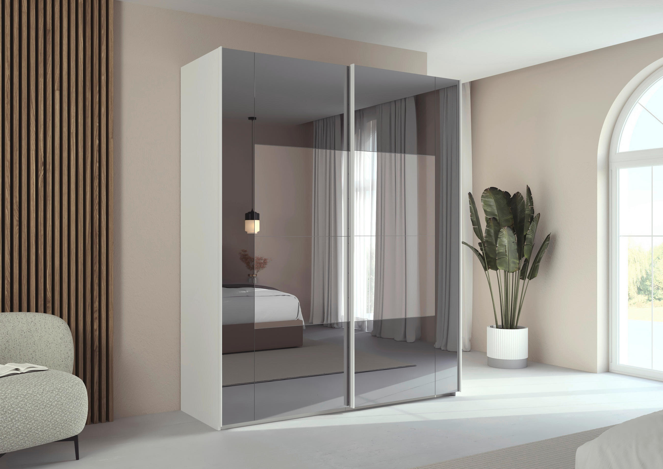 SCHWEBETÜRENSCHRANK 181/223/68 cm 2-türig Weiß  - Weiß, Design, Glas/Holzwerkstoff (181/223/68cm) - Xora