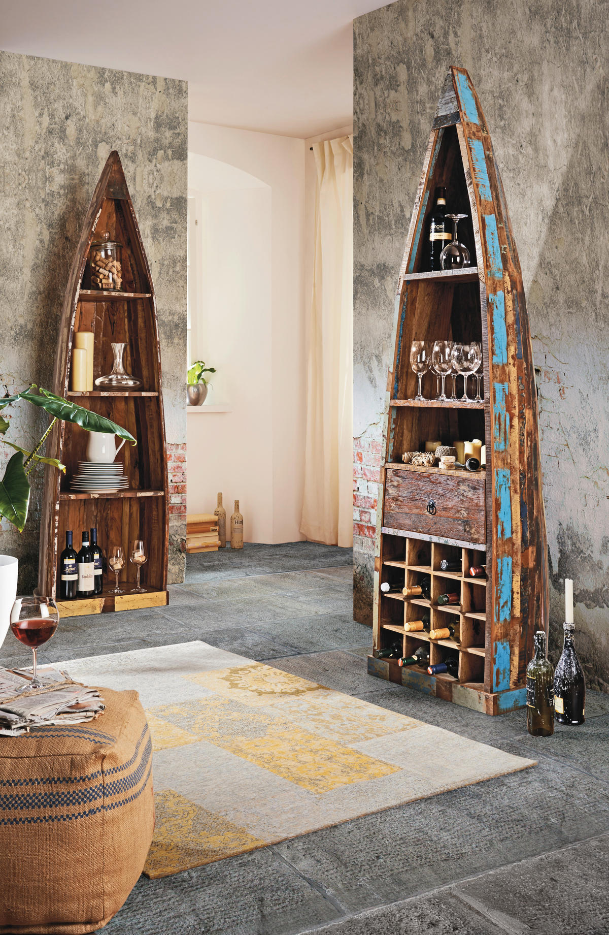 REGÁL V TVARE ČLNA - hnedá, Lifestyle, drevo (58/205/45cm) - Landscape