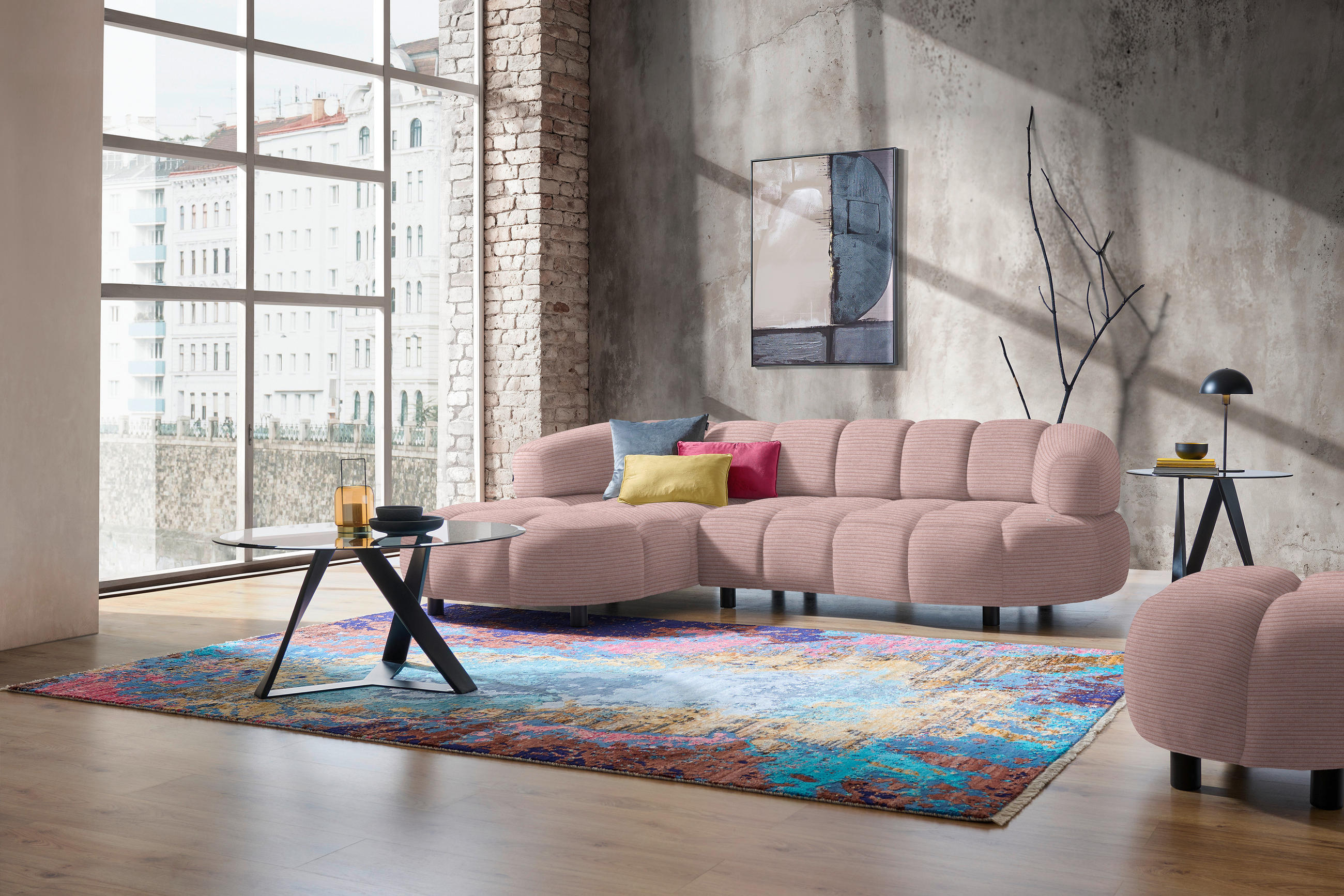 ECKSOFA in Cord, Velours Rosa  183/284 cm  - Schwarz/Rosa, Design, Holz/Textil (183/284cm) - Welnova