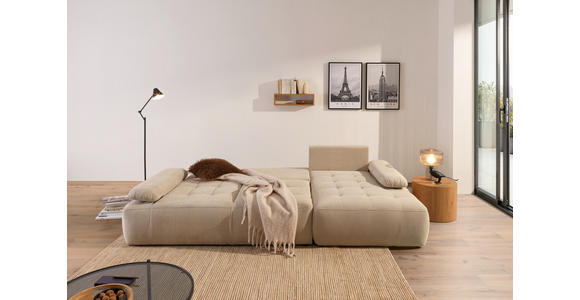 ECKSOFA Naturfarben Webstoff  inkl. Rückenkissen, Bettkasten, Schlaffunktion, Rücken echt, Armteilverstellung, Liegefläche im Originalstoff  - Schwarz/Naturfarben, KONVENTIONELL, Kunststoff/Textil (282/162cm) - Carryhome
