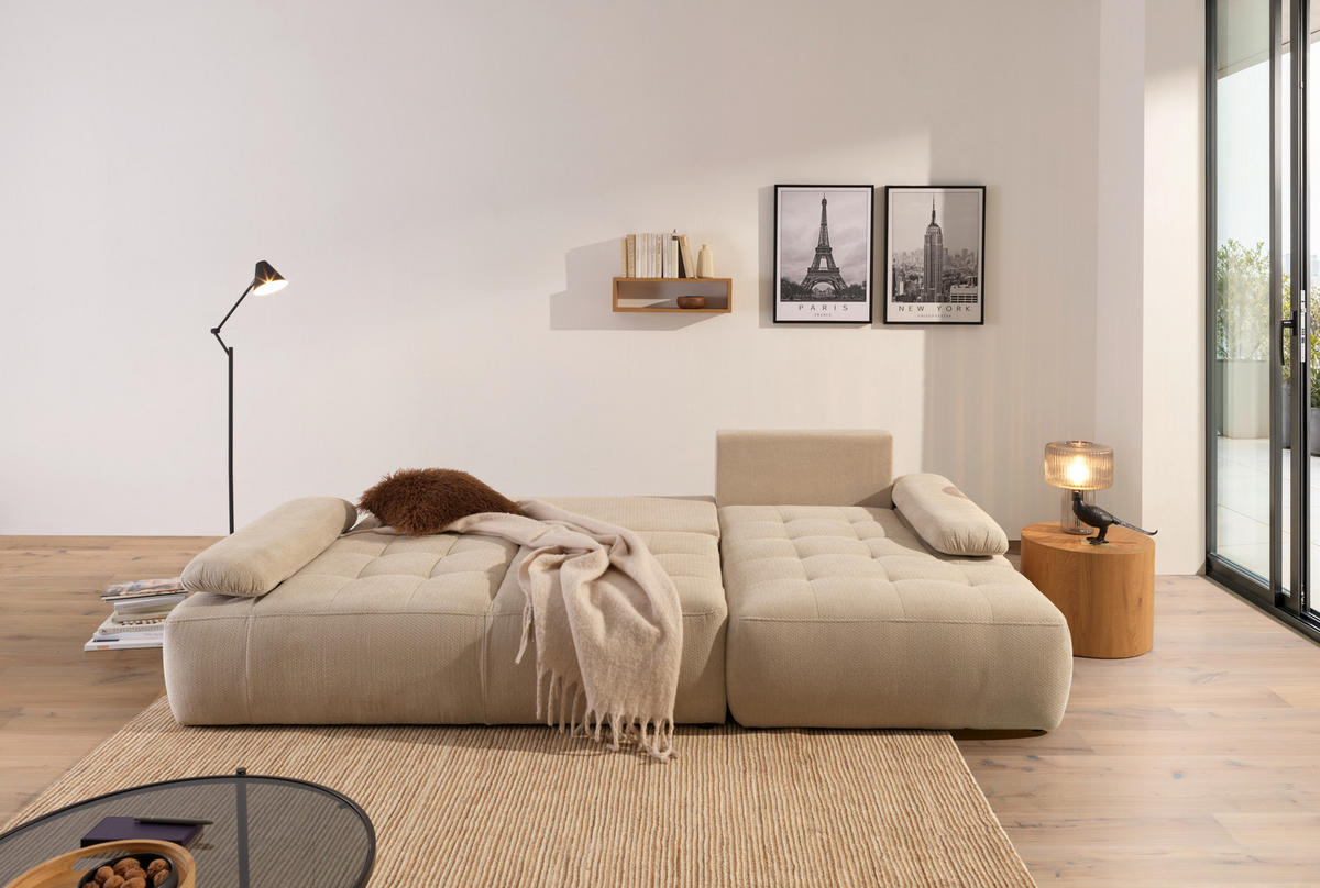 ECKSOFA Naturfarben Webstoff  - Schwarz/Naturfarben, KONVENTIONELL, Kunststoff/Textil (282/162cm) - Carryhome