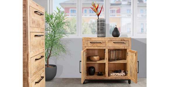 KOMMODE , 90/85/40 cm, 2 Schublade(n)  - Schwarz/Naturfarben, Design, Holz/Metall (90/85/40cm) - Landscape