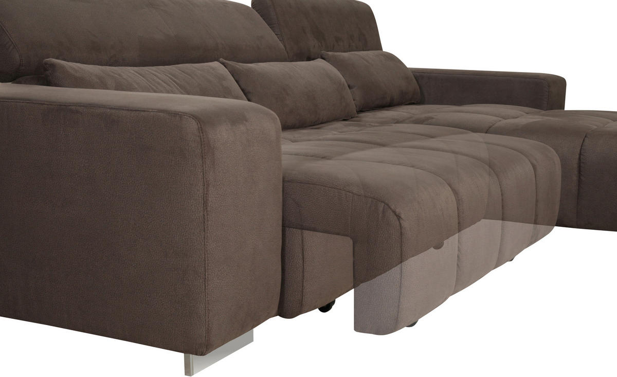 ECKSOFA in Mikrofaser Graubraun  - Graubraun/Silberfarben, Konventionell, Textil/Metall (307/186cm) - Livetastic