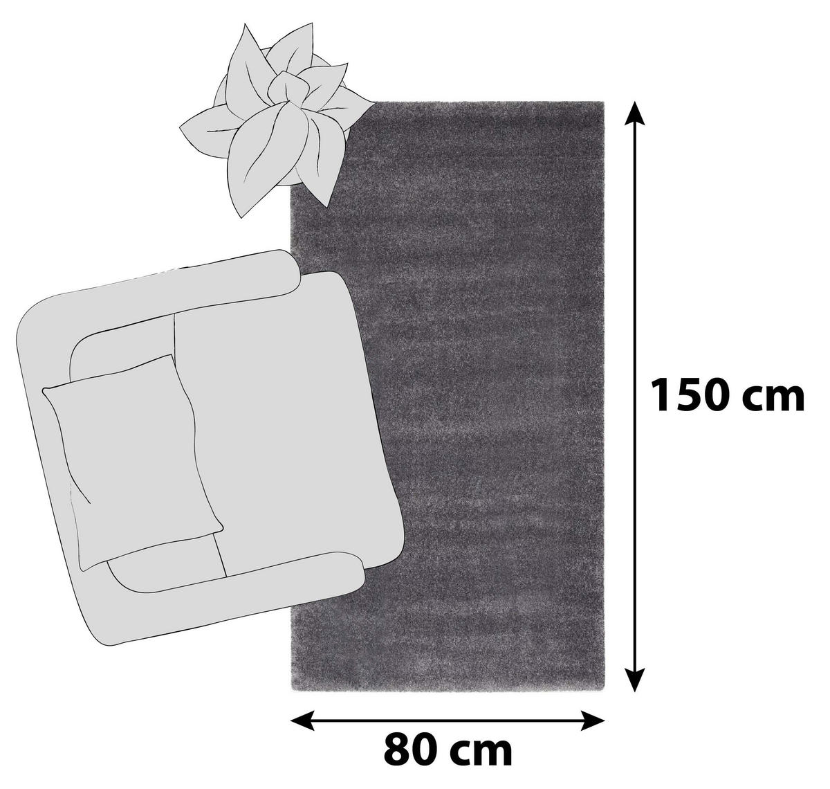 HOCHFLORTEPPICH 80/150 cm Bellevue Dunkelgrau  - Dunkelgrau, Basics, Textil (80/150cm) - Novel