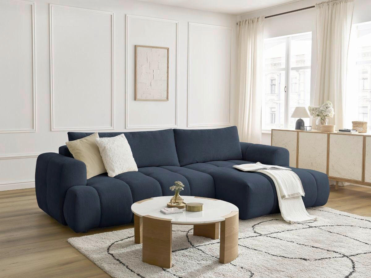 ECKSCHLAFSOFA FUJI Leinenoptik Dunkelblau  inkl.  - Schwarz/Dunkelblau, MODERN, Kunststoff/Textil (292/160cm)