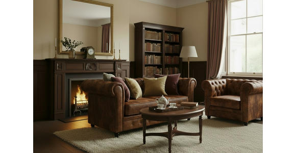 CHESTERFIELD-SOFA  in Lederlook, Mikrofaser Braun, Schwarz  - Schwarz/Braun, Trend, Holz/Textil (165/73/87cm) - Xora