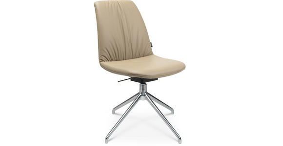 STUHL  in Aluminium Echtleder pigmentiert Metall, Leder  - Beige/Alufarben, Design, Leder/Metall (46/81,5-84,5/55cm) - Johann Jakob