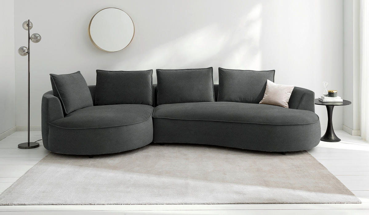 BIGSOFA in Samt Dunkelgrau  - Dunkelgrau/Schwarz, Design, Kunststoff/Textil (154/82/322cm) - home24