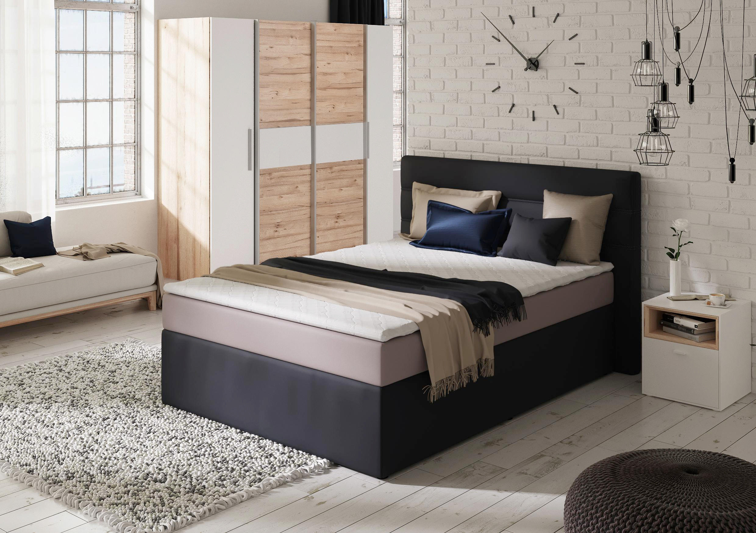 BOXSPRINGBETT 140 cm   x 200 cm   in Textil Anthrazit, Hellgrau - Anthrazit/Hellgrau, MODERN, Kunststoff/Textil (140/200cm) - CARRYHOME