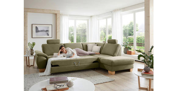 ECKSOFA in Mikrofaser Hellgrün  - Wildeiche/Beige, Natur, Holz/Textil (286/236cm) - Voleo