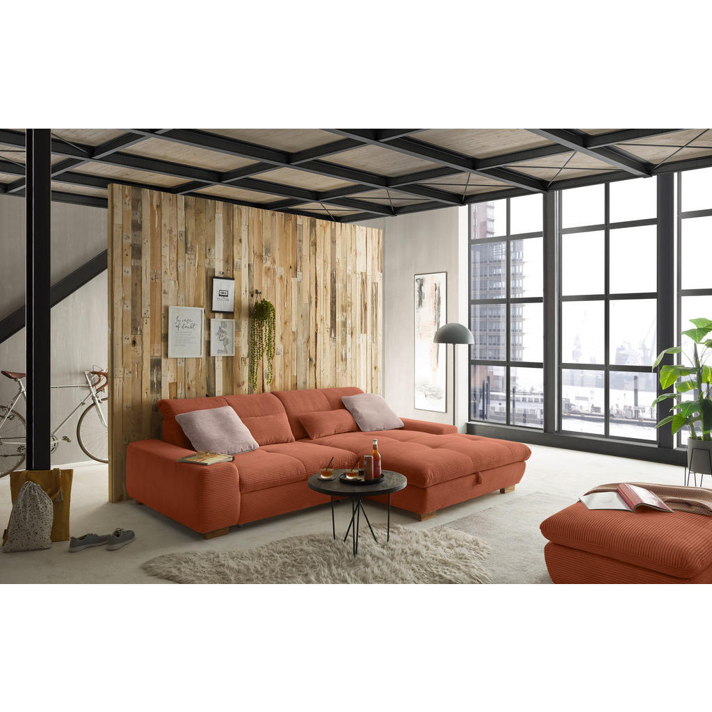 Thumbnail - SetOne by Musterring Ecksofa, Orange, Textil, Eiche, massiv, 2-Sitzer, Ottomane rechts, L-Form, 276x198 cm, Bettkasten e...