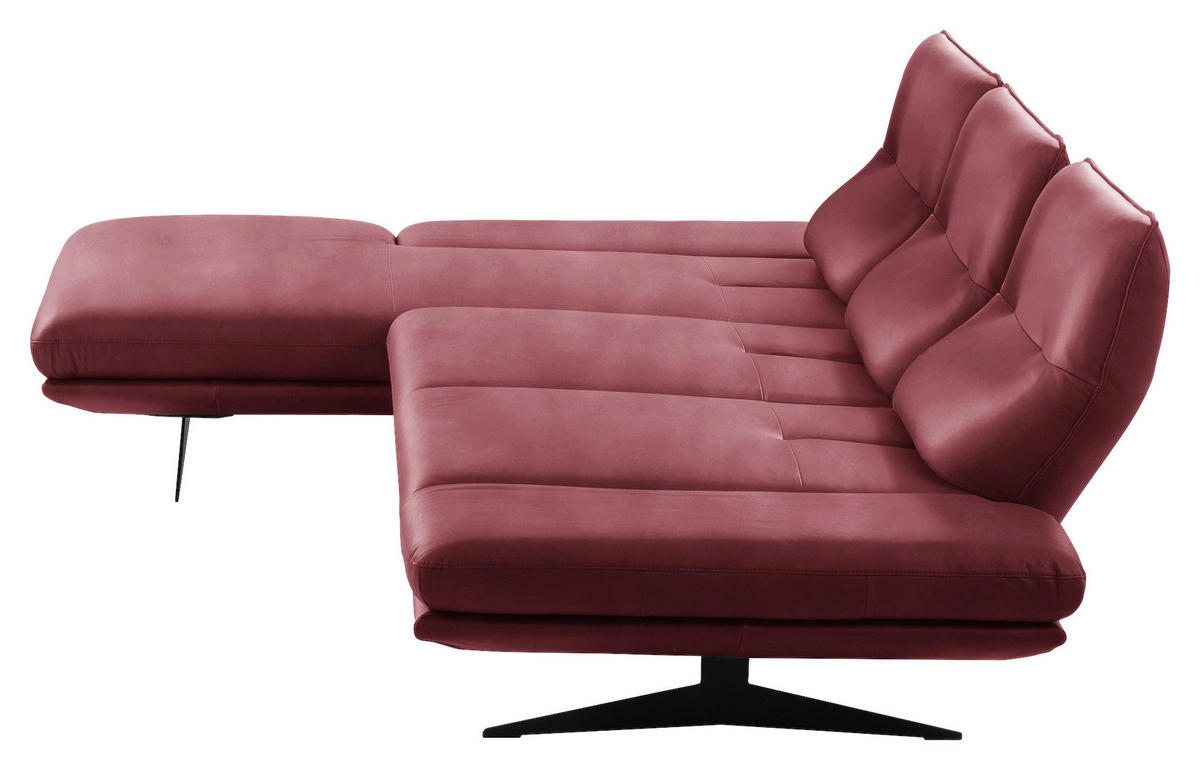 ECKSOFA Kirschrot Echtleder Armteilverstellung, Kopfteilverstellung, Sitztiefenverstellung  - Schwarz/Kirschrot, Design, Leder/Metall (180/291cm) - Celina Home