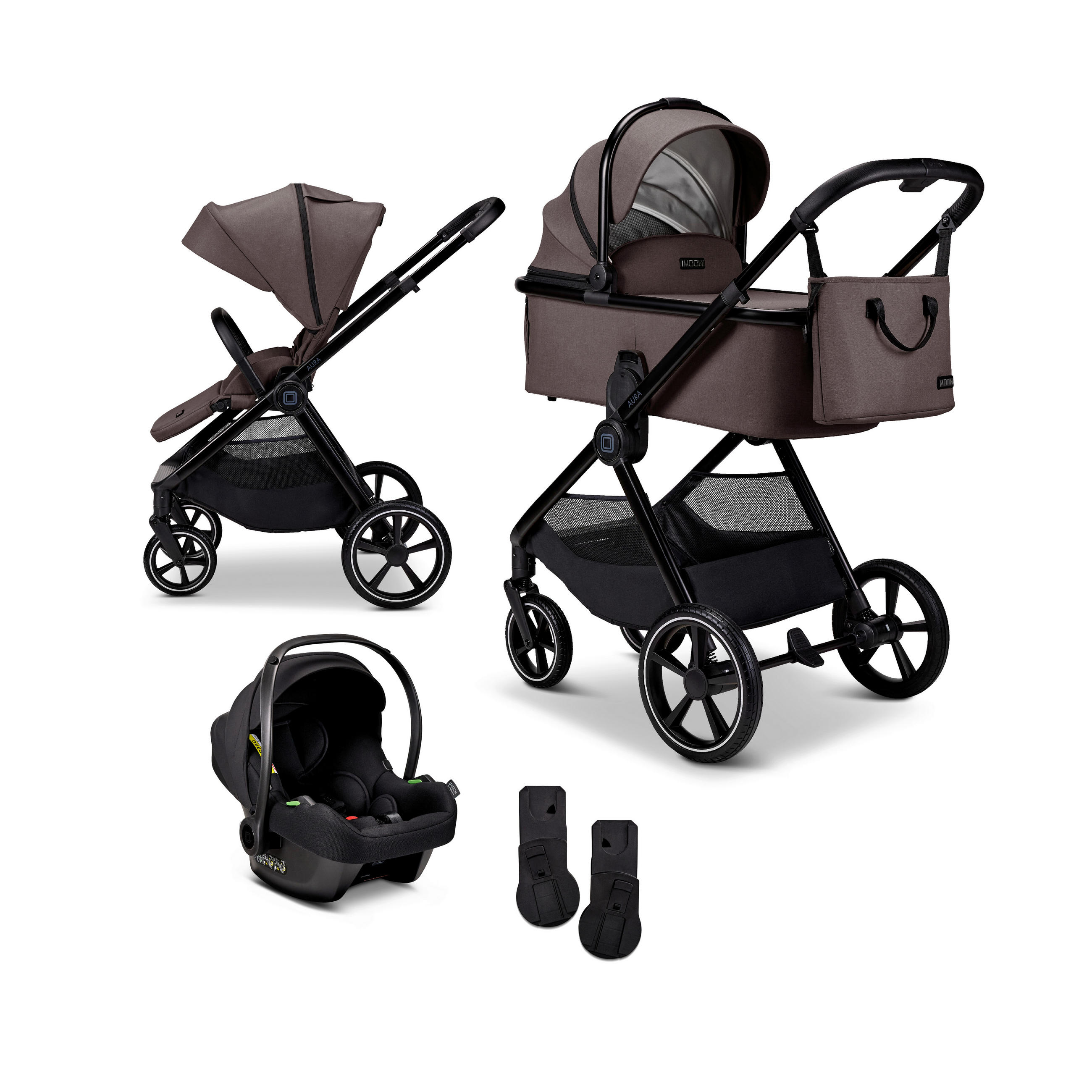 KINDERWAGENSET Aura Set  - Dunkelbraun, Basics (140/61/115cm) - Moon