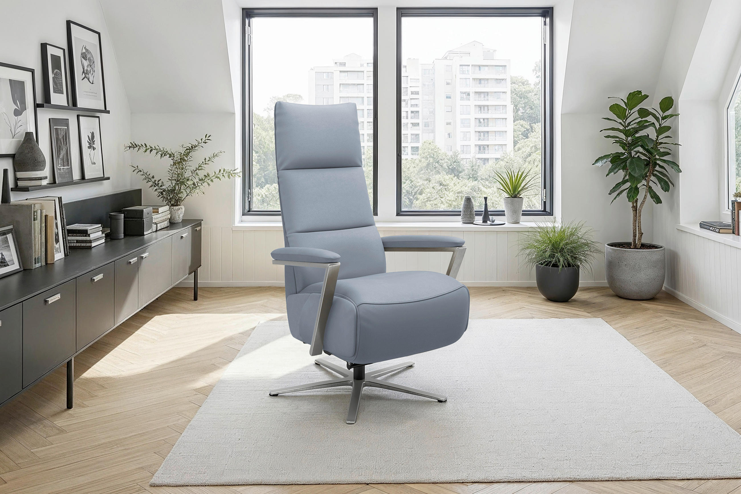 Sit & More Relaxsessel TV Vario Comfort E M2 Graublau 70x126x85 cm