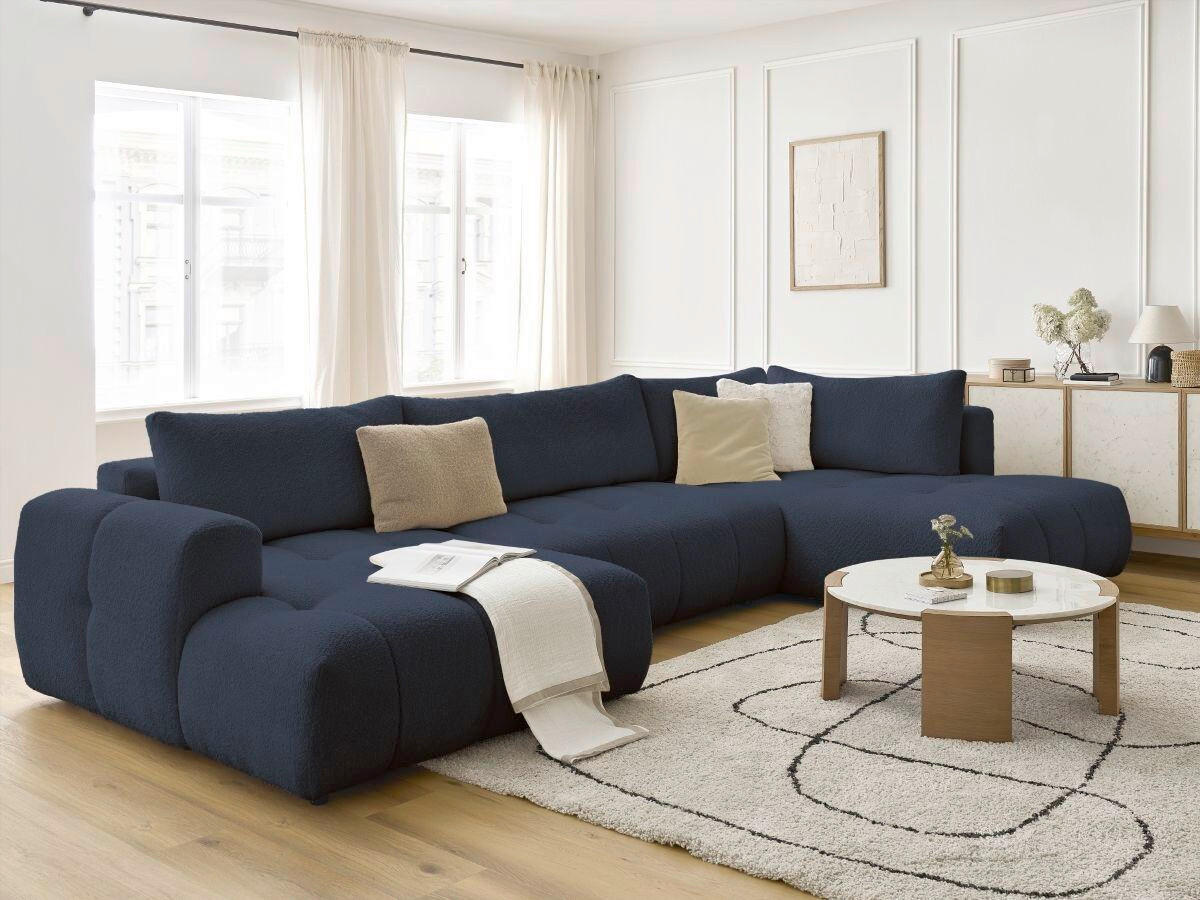 WOHNLANDSCHAFT  FUJI  Dunkelblau Bouclé  - Schwarz/Dunkelblau, MODERN, Kunststoff/Textil (160/377/204cm)