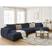 WOHNLANDSCHAFT  FUJI  Dunkelblau Bouclé  - Schwarz/Dunkelblau, MODERN, Kunststoff/Textil (160/377/204cm)