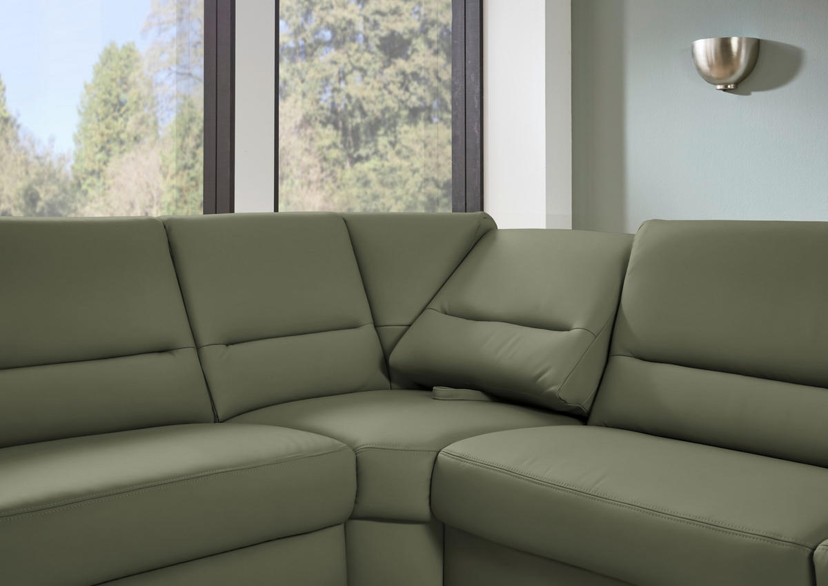 ECKSOFA Echtleder Olivgrün  - Schwarz/Olivgrün, Konventionell, Leder/Metall (249/290cm) - Beldomo Premium
