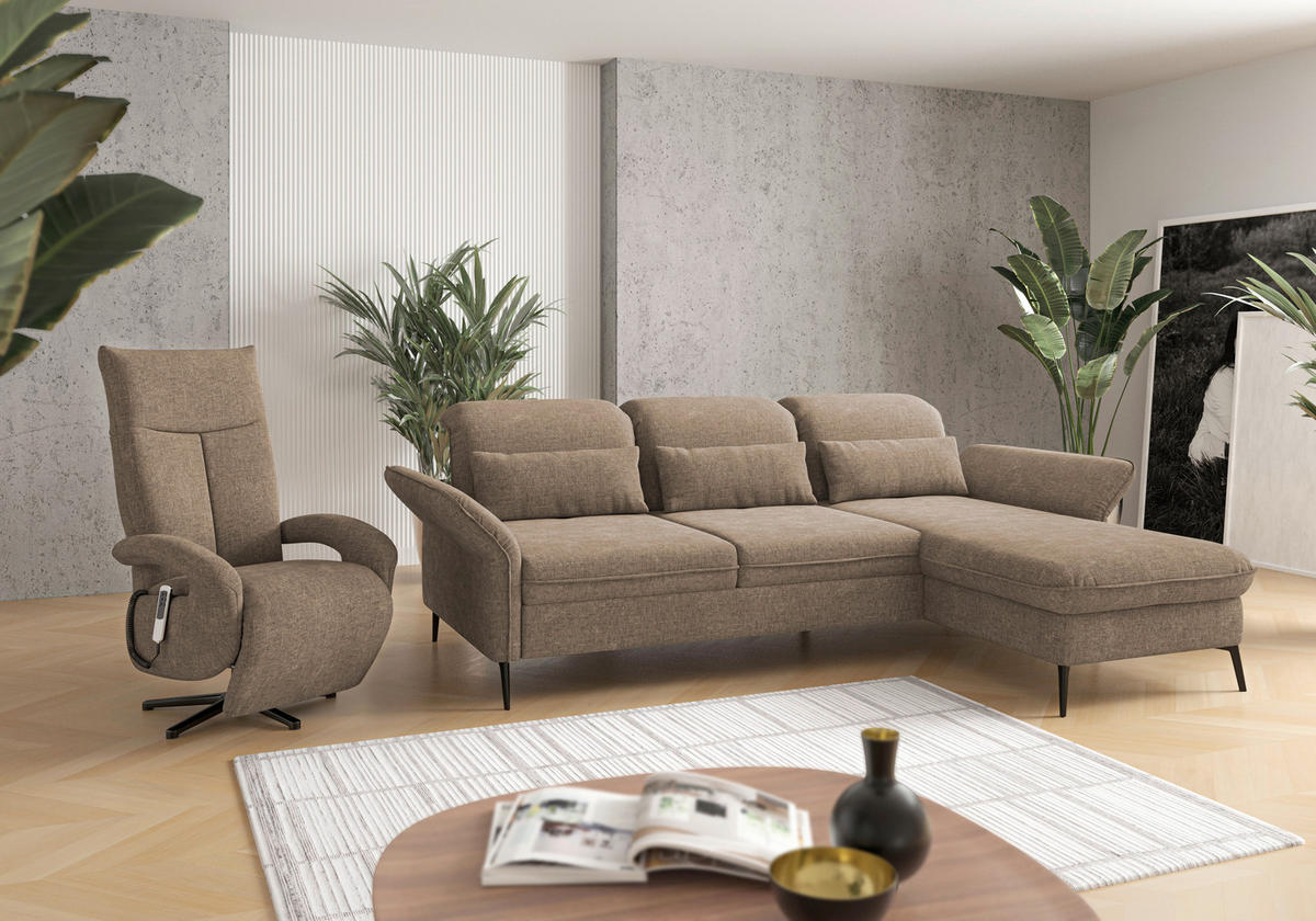 ROHOVÁ SEDAČKA, textil, světle hnědá - černá/světle hnědá, Konvenční, kov/textil (264/198cm) - Sit & More