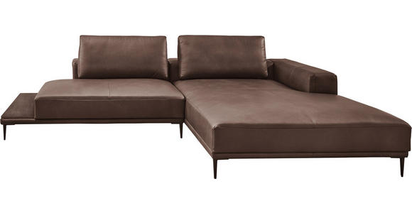 ECKSOFA in Echtleder Dunkelbraun 304/201 cm - Dunkelbraun/Schwarz, Design, Leder/Metall (304/201cm) - Emilio Belluti