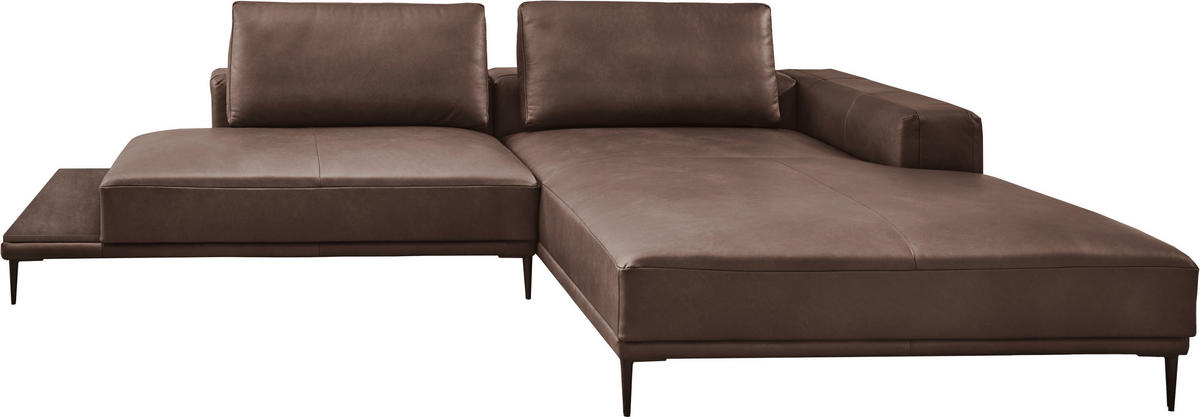 ECKSOFA in Echtleder Dunkelbraun  - Dunkelbraun/Schwarz, Design, Leder/Metall (304/201cm) - Emilio Belluti