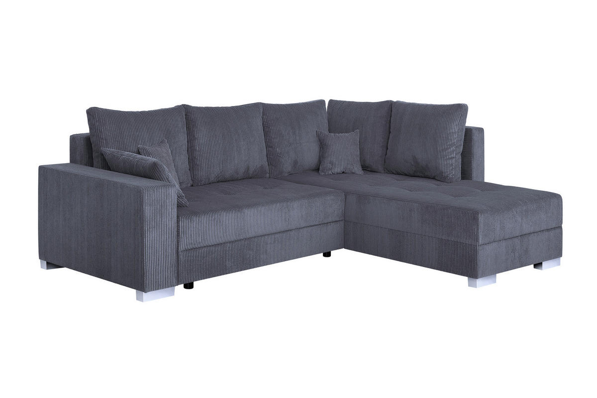 ECKSOFA Dunkelgrau Cord  - Chromfarben/Dunkelgrau, Design, Kunststoff/Textil (260/218cm) - P & B