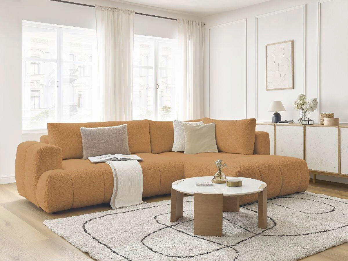 ECKSCHLAFSOFA EVEREST Bouclé Gelb  inkl. Rückenkissen, Schlaffunktion  - Gelb/Schwarz, MODERN, Kunststoff/Textil (282/204cm)