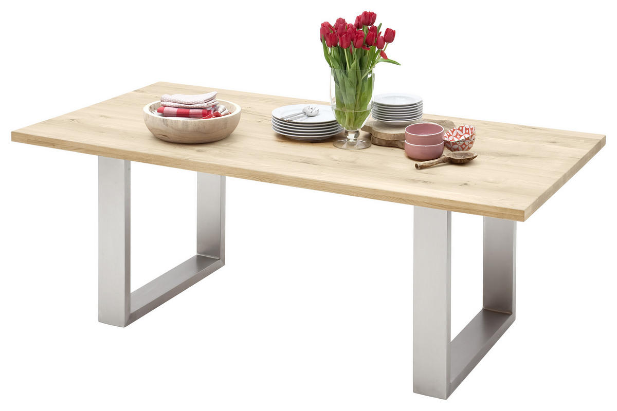JÍDELNÍ STŮL, trámový dub, barvy dubu, 160/90/77 cm - barvy dubu/barvy nerez oceli, Design, kov/dřevo (160/90/77cm) - Livetastic
