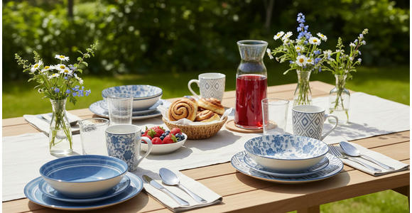 KOMBISERVICE 30-teilig  - Blau/Weiß, LIFESTYLE, Keramik - Novel