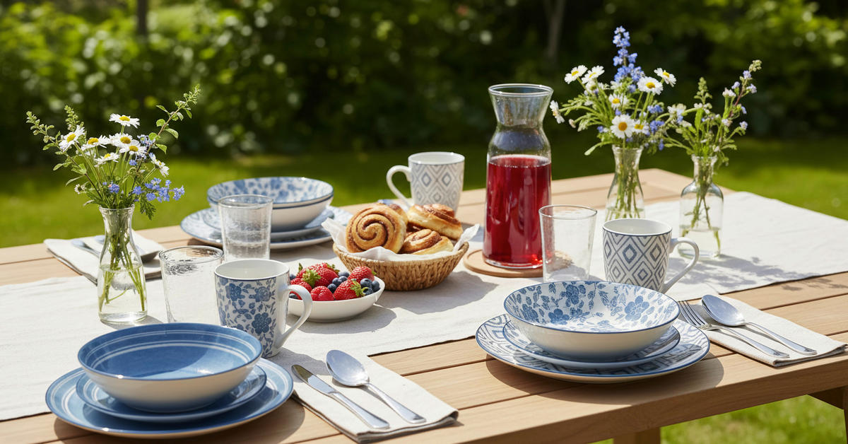 KOMPLETT SERVIS 30 delar  - vit/blå, Lifestyle, keramik - Novel