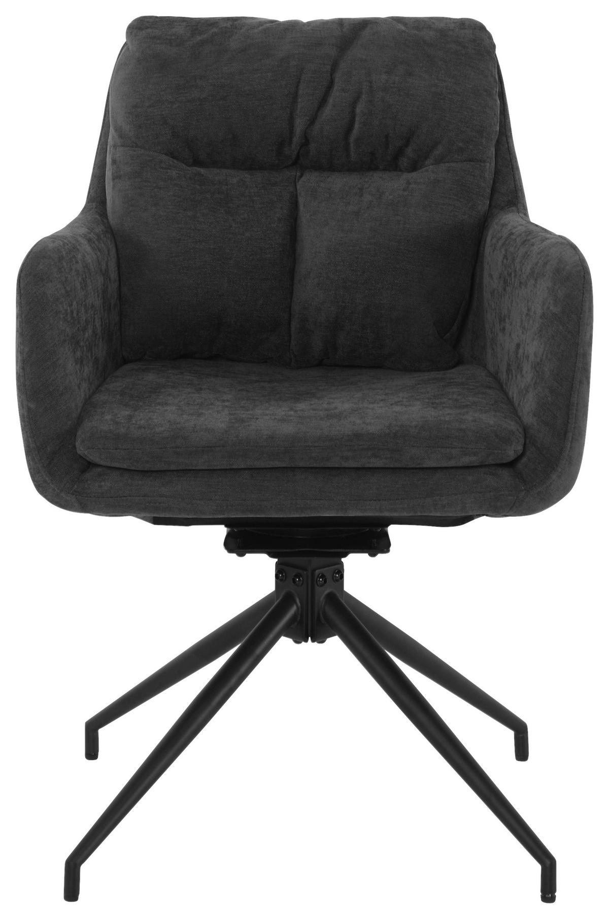 ARMLEHNSTUHL  Sitzfläche 180° drehbar, automatische Rückholfunktion Chenille  Schwarz, Dunkelgrau  - Dunkelgrau/Schwarz, MODERN, Textil/Metall (57.5/82/65cm) - Livetastic