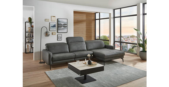 ECKSOFA Anthrazit Echtleder Kopfteilverstellung  - Anthrazit/Schwarz, Design, Leder/Metall (323/179cm) - Dieter Knoll