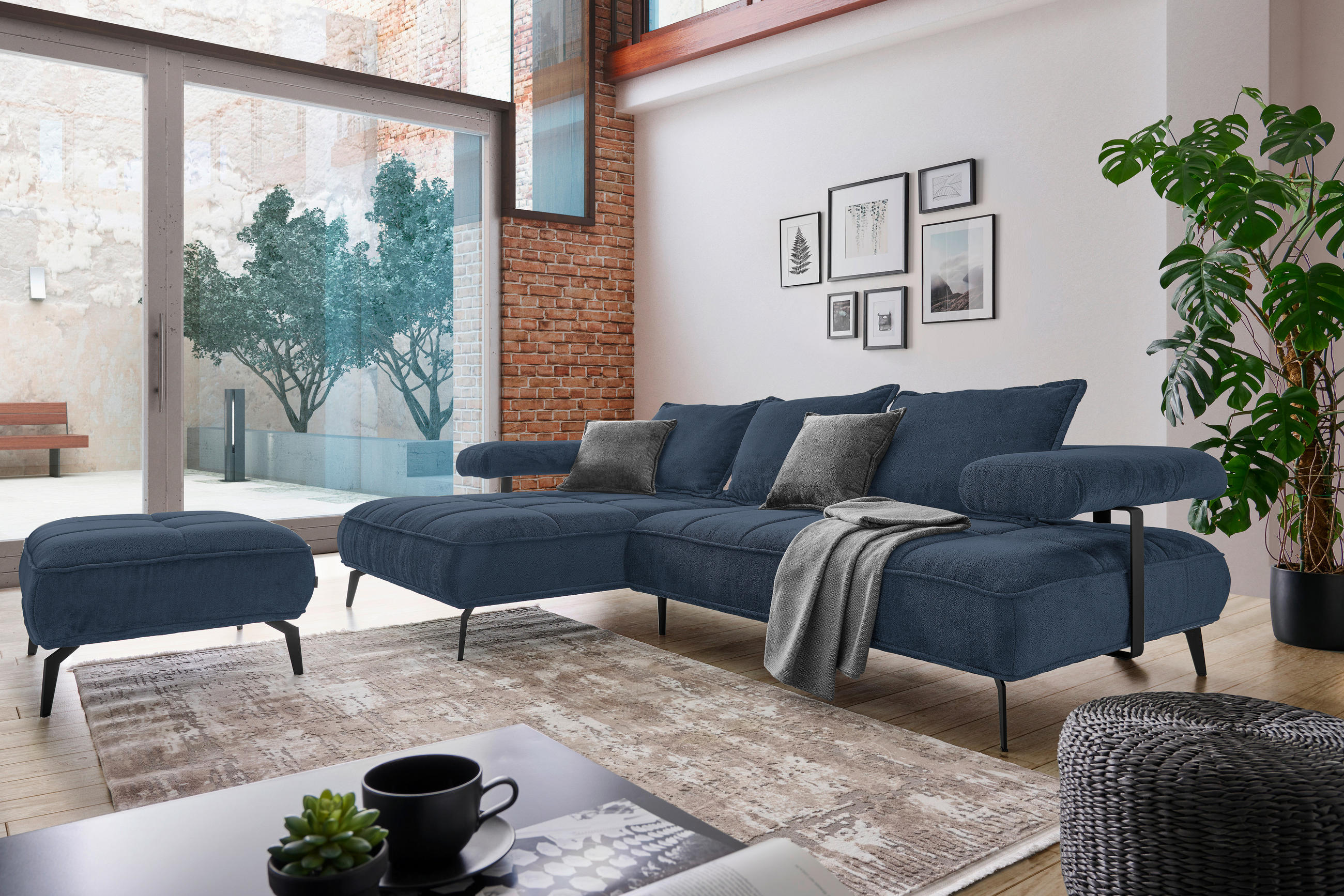 ECKSOFA in Webstoff Dunkelblau  - Schwarz/Dunkelblau, Design, Textil/Metall (180/266cm) - Welnova