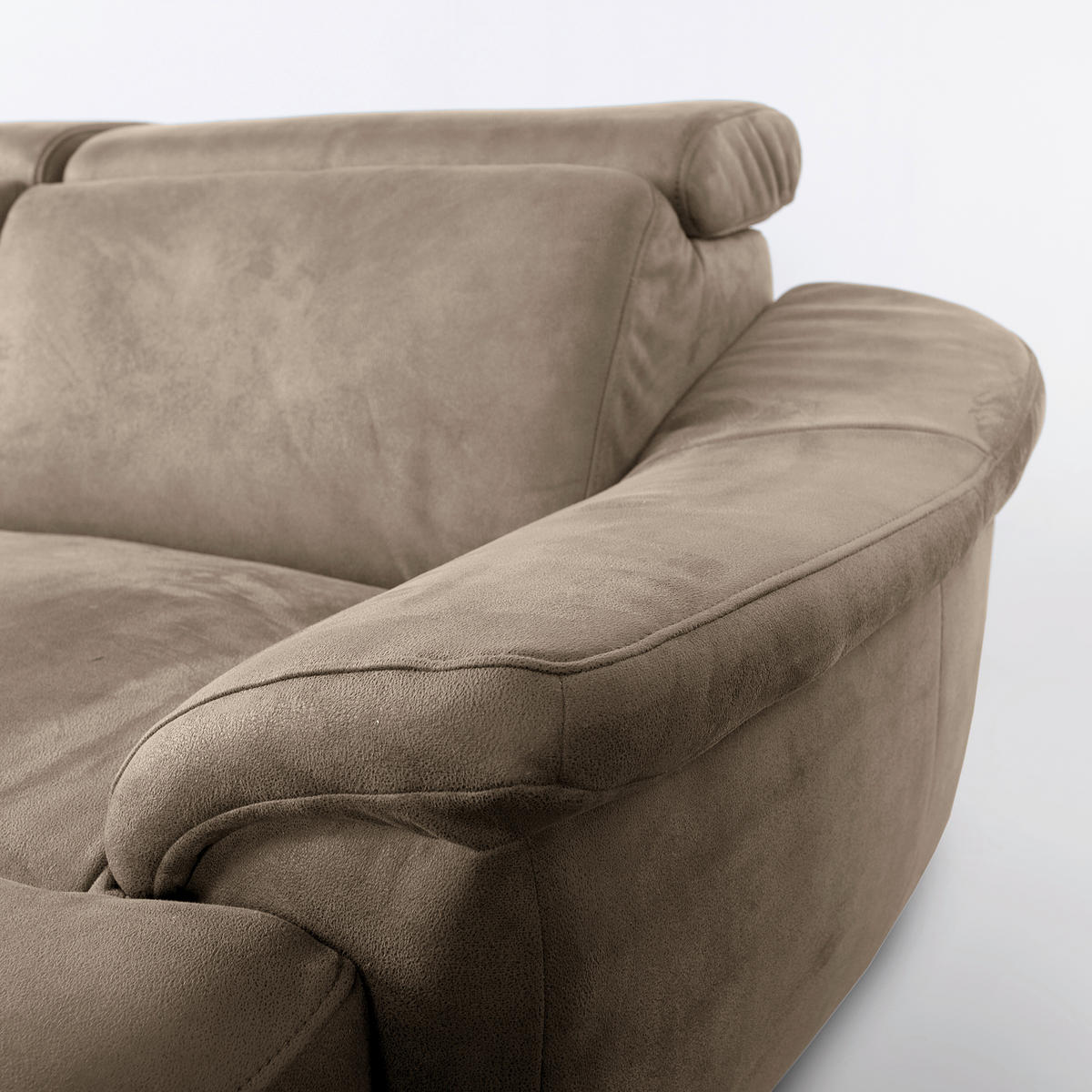 WOHNLANDSCHAFT  in Mikrofaser Taupe  - Taupe/Chromfarben, Design, Textil/Metall (273/347/238cm) - Livetastic