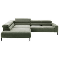 ECKSOFA inkl. Funktion in Cord Grün  - Schwarz/Grün, Modern, Textil/Metall (219/309cm) - Pure Home Lifestyle