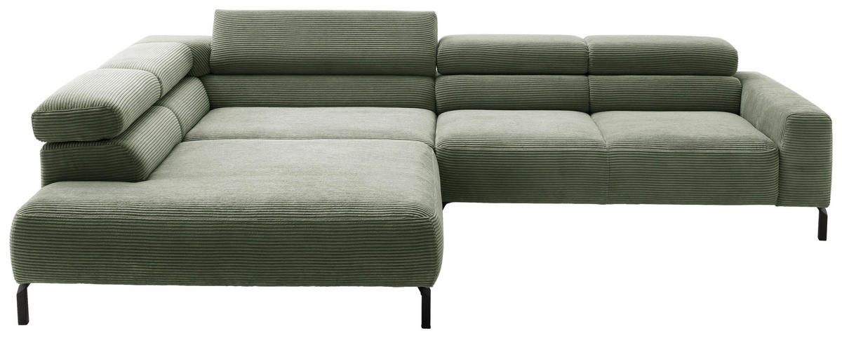 ECKSOFA inkl. Funktion in Cord Grün  - Schwarz/Grün, Modern, Textil/Metall (219/309cm) - Pure Home Lifestyle