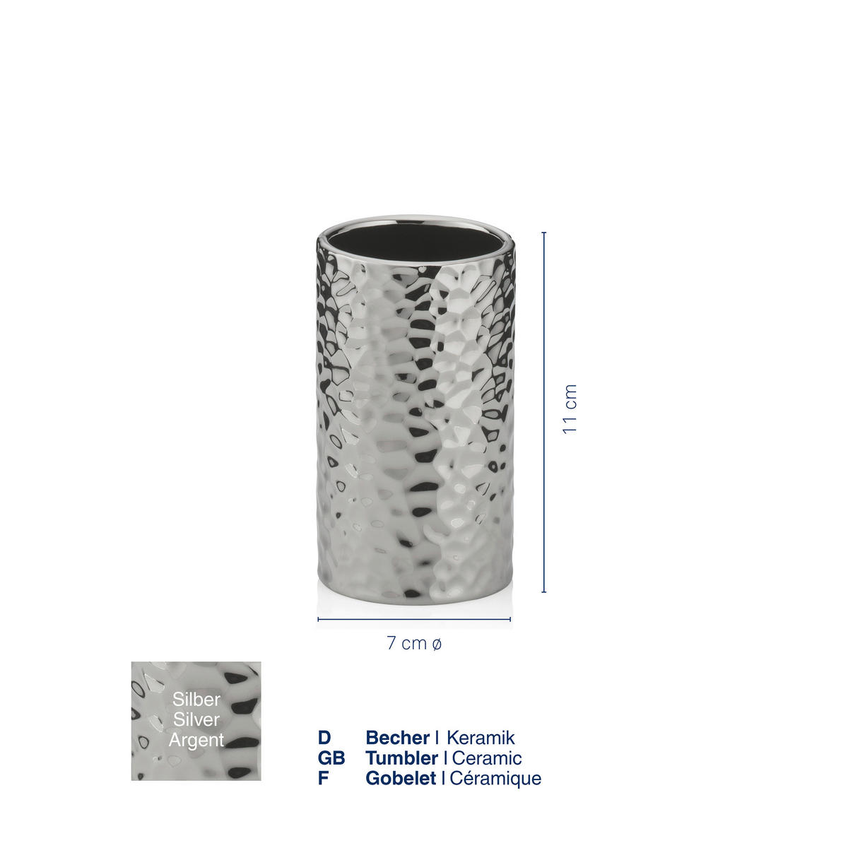 ZAHNPUTZBECHER  - Silberfarben, Basics, Keramik (6,5/11/6,5cm) - Kela